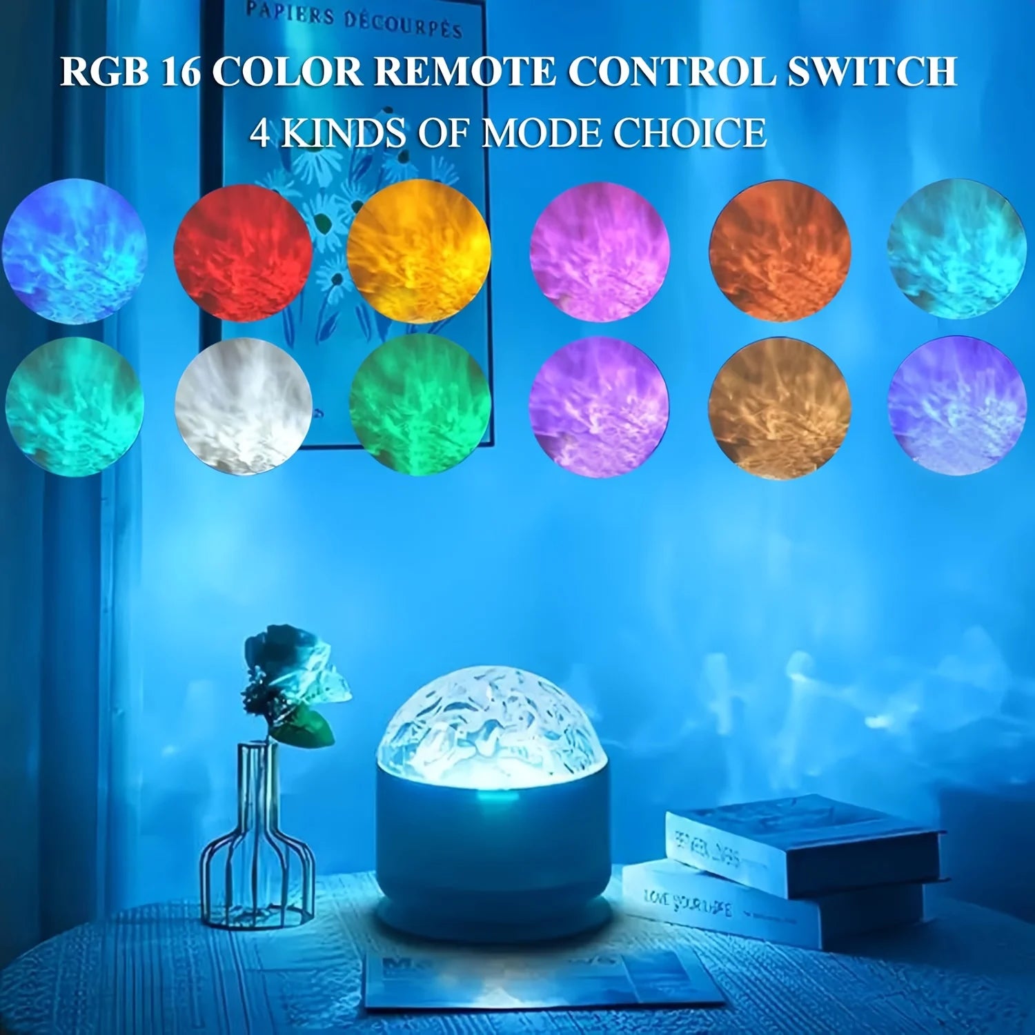 Starry Sky Galaxy Aurora Projector Light LED Night Light Remote RGB 16 Colors Water Ripple Projector Lamp Party Room Decor Gift