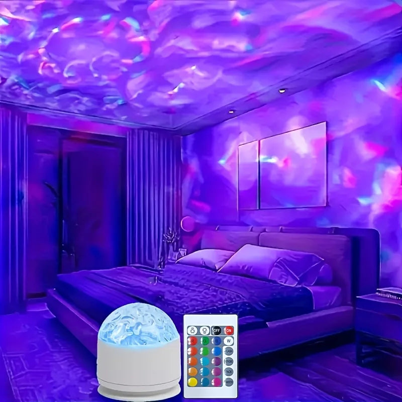 Starry Sky Galaxy Aurora Projector Light LED Night Light Remote RGB 16 Colors Water Ripple Projector Lamp Party Room Decor Gift