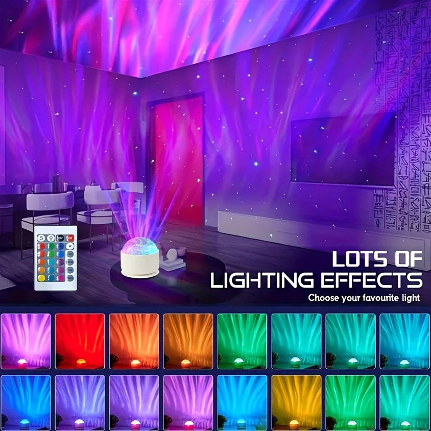 Starry Sky Galaxy Aurora Projector Light LED Night Light Remote RGB 16 Colors Water Ripple Projector Lamp Party Room Decor Gift